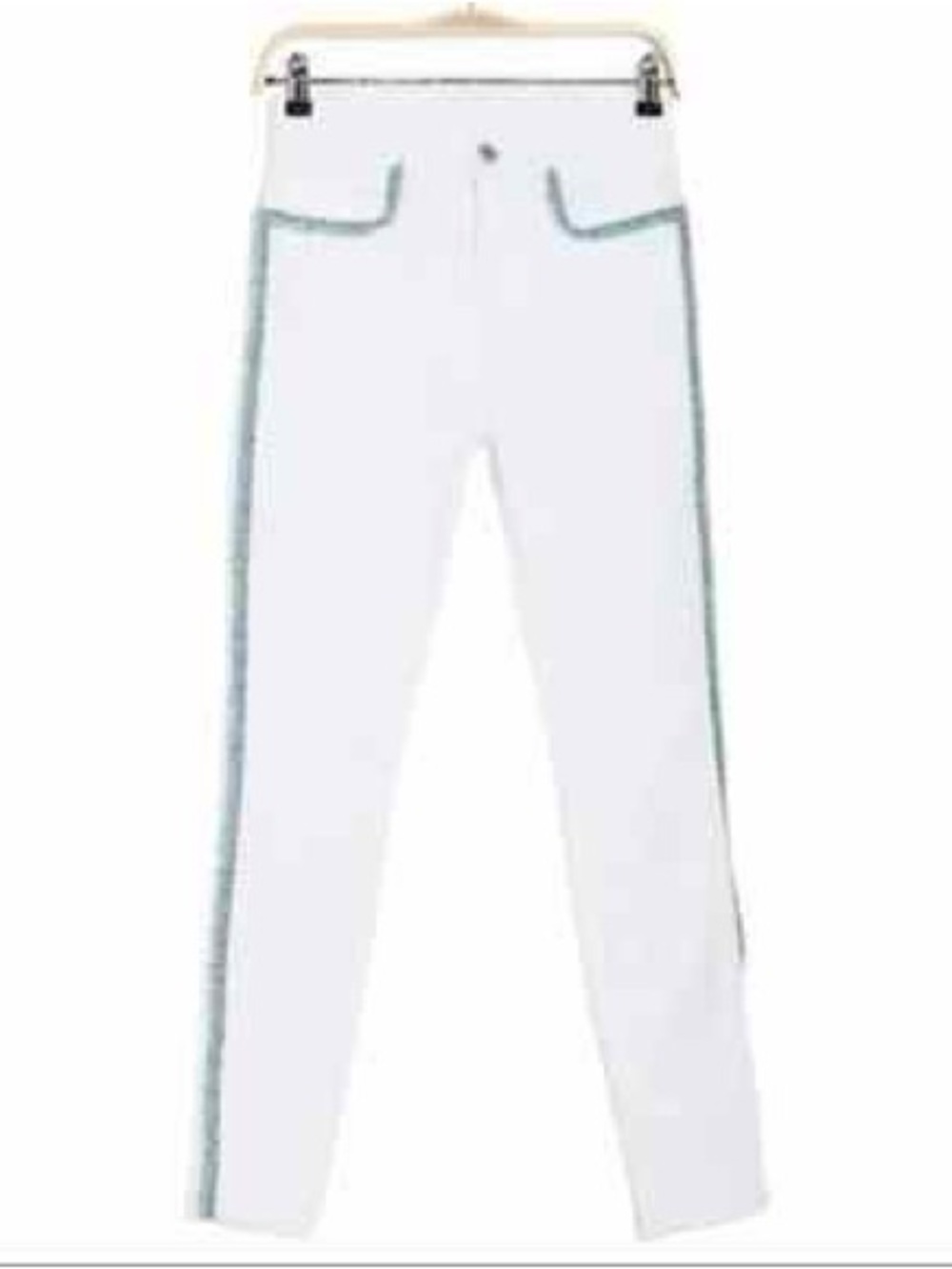 7 For All Mankind White Skinny Jeans with Mint Trim